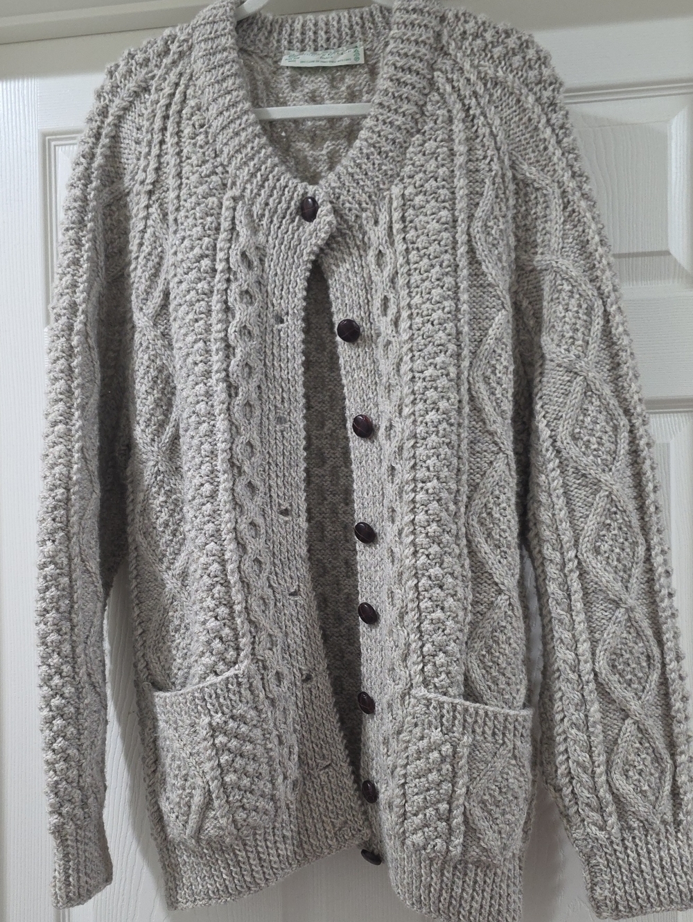 Men's Cable Knit Wool Cardigan Sweater - Oatmeal - XL